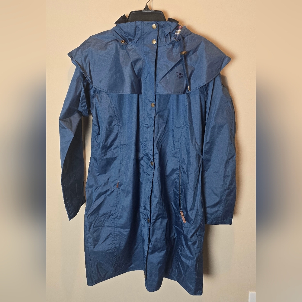 Classic Blue Women's Trench Coat with Hood - Lightweight Weather-Resistant